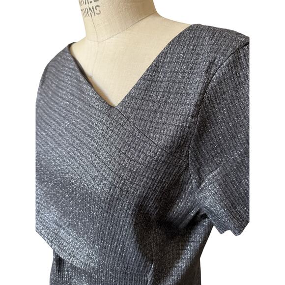 DONNA KARAN New York Asymmetric Pleated Sheath Dress Black/silver Gray Size 16 - Picture 4 of 8